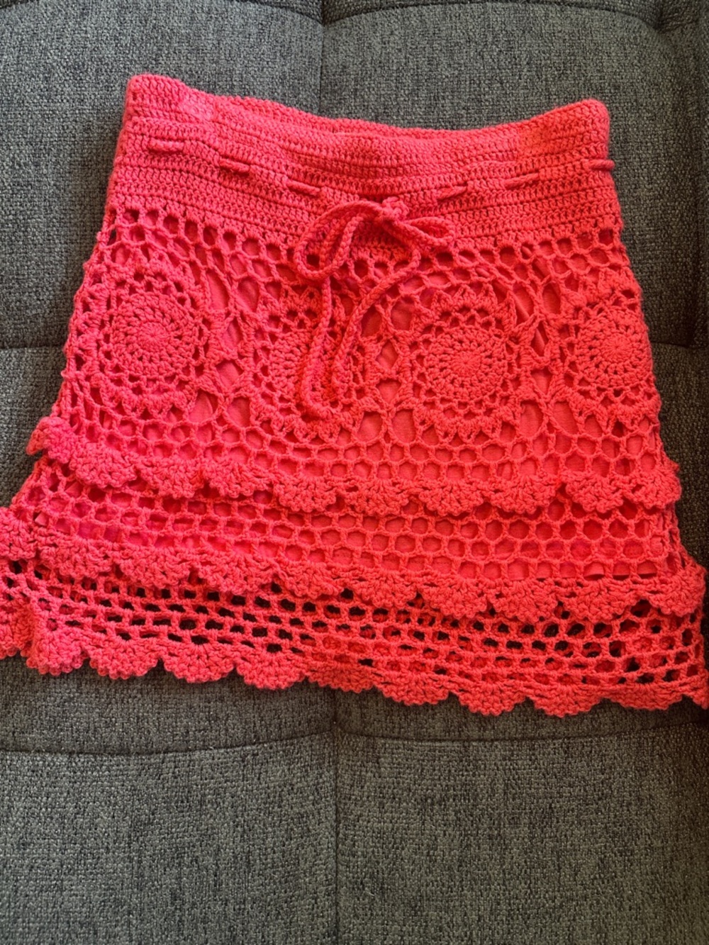 Size Small Glimmer By J.J. Basics Coral Crochet Look Mini Skirt